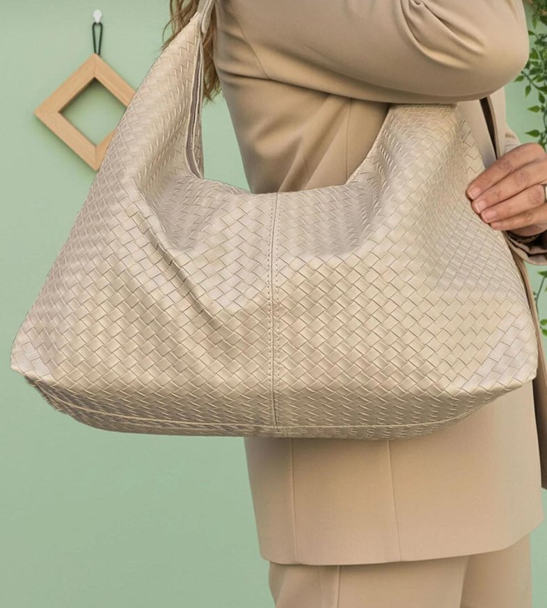 Bej Deri Kadın Omuz Çantası - Görsel 2