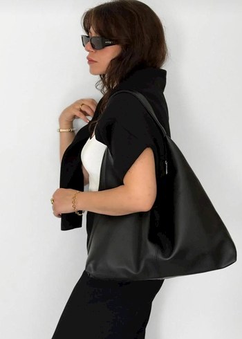 Siyah Deri Kadın Omuz Çantası - Görsel 5