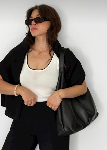 Siyah Deri Kadın Omuz Çantası - Görsel 6