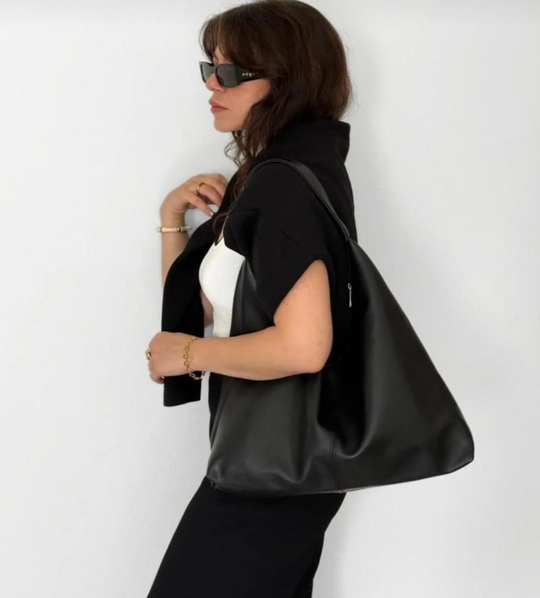 Siyah Deri Kadın Omuz Çantası - Görsel 5