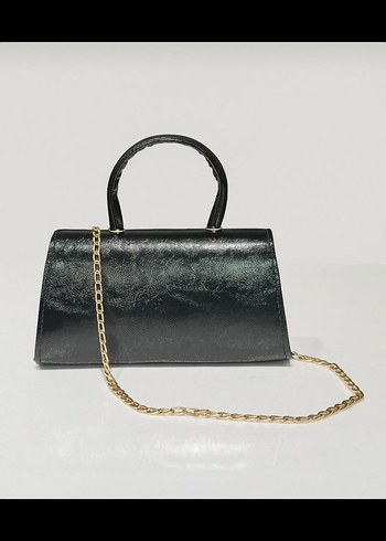 Zincir Detaylı Siyah Yılan Derisi Desenli Deri Çanta - Görsel 2