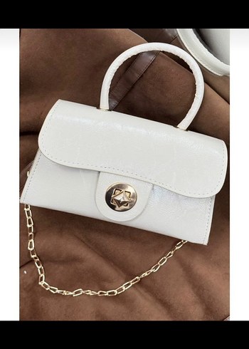 Beyaz Deri Zincir Detaylı Kadın Çanta - Görsel 2