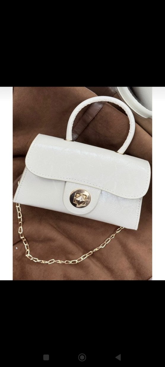 Beyaz Deri Zincir Detaylı Kadın Çanta - Görsel 2