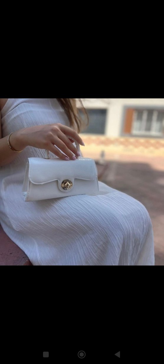 Beyaz Deri Zincir Detaylı Kadın Çanta - Görsel 5