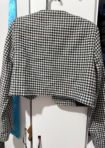 Düğmeli Mini Ekose Kadın Ceket - Görsel 3