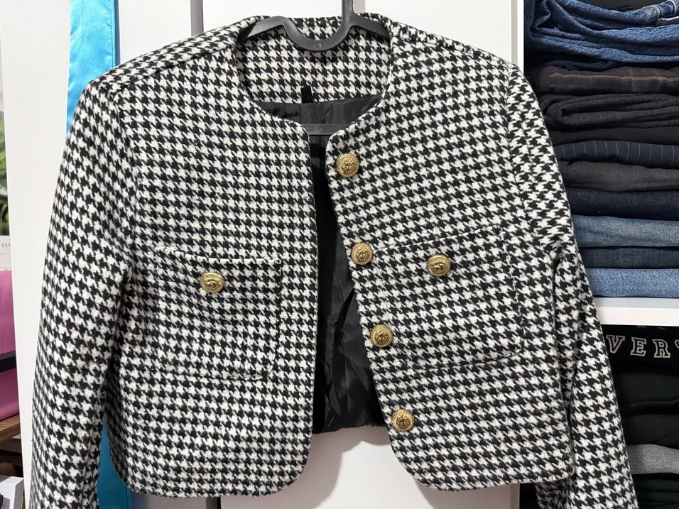 Düğmeli Mini Ekose Kadın Ceket - Görsel 2