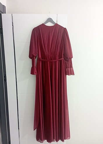Bordo simli abiye 