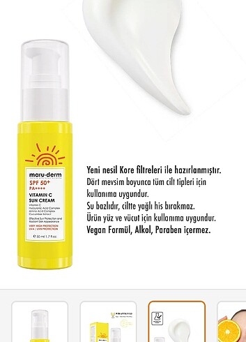 Diğer Maru.Derm Güneş Kremi| Spf50+ C vitaminli| Yeni nesil kore filt