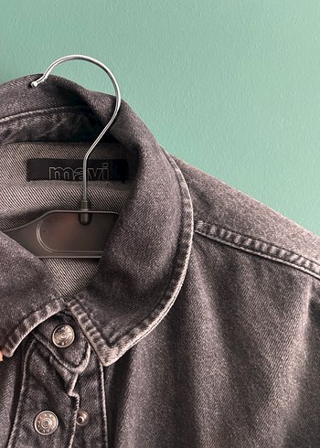 Gri Düğmeli Kadın Denim Ceket/Gömlek - Görsel 2