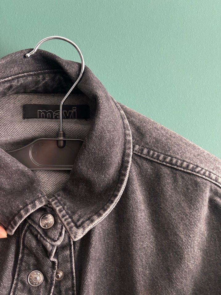 Gri Düğmeli Kadın Denim Ceket/Gömlek - Görsel 2