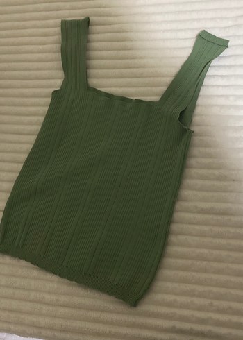 Düz Yeşil Triko Askılı Kadın Atlet