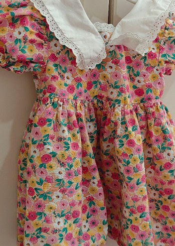 Lc Waikiki Pembe Çiçekli Bohem Kız Elbisesi