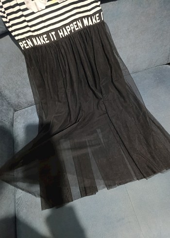 Kız Çocuk Siyah Çizgili Pilili Elbise - Görsel 4