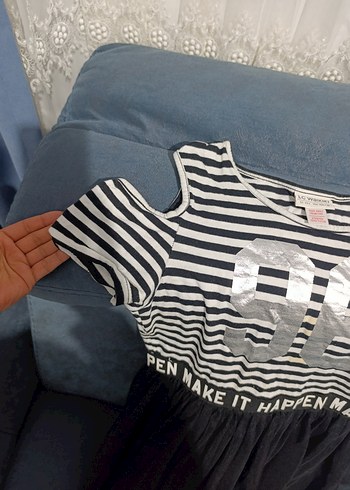 Kız Çocuk Siyah Çizgili Pilili Elbise - Görsel 5