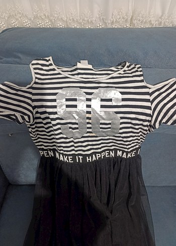 Kız Çocuk Siyah Çizgili Pilili Elbise - Görsel 2