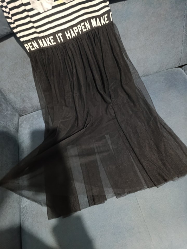 Kız Çocuk Siyah Çizgili Pilili Elbise - Görsel 4