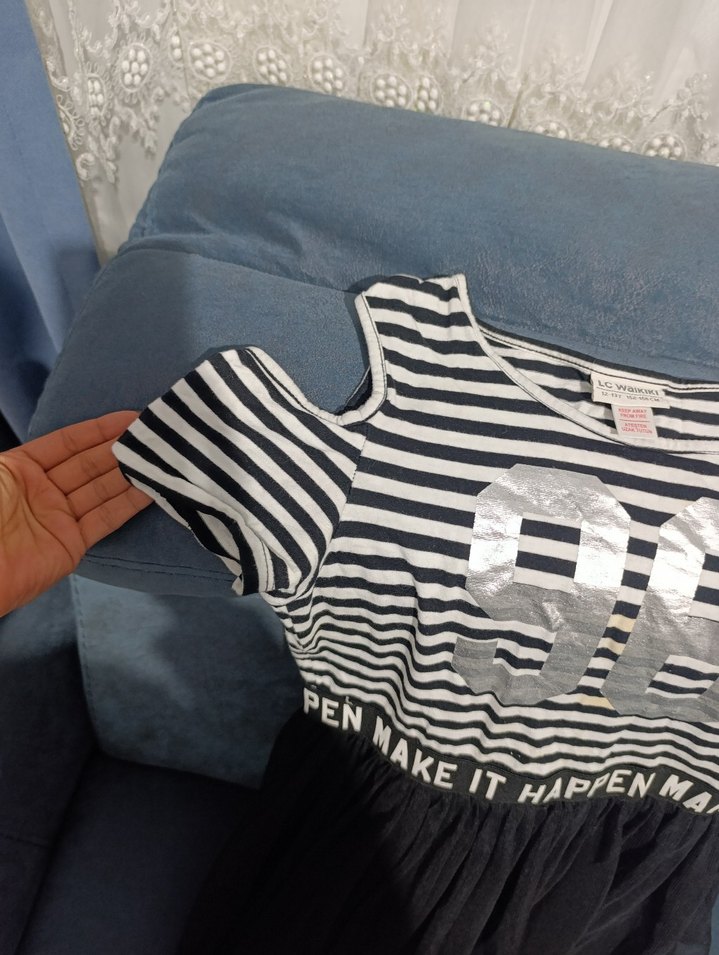 Kız Çocuk Siyah Çizgili Pilili Elbise - Görsel 5