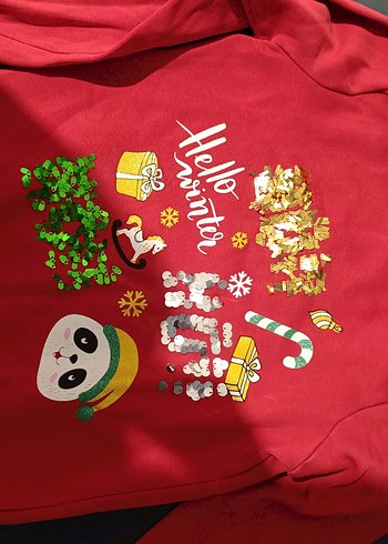 Kız Çocuk Kırmızı Baskılı Sweatshirt - Görsel 6