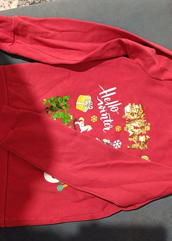Kız Çocuk Kırmızı Baskılı Sweatshirt - Görsel 2