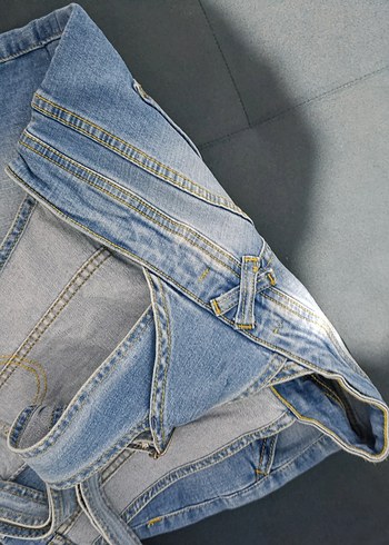 Kızlar için düğmeli mavi kot tulum - Görsel 3