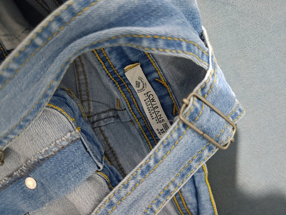 Kızlar için düğmeli mavi kot tulum - Görsel 2