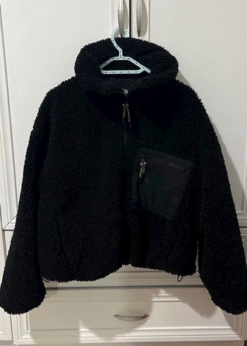 Siyah Kadın Peluş Fermuarlı Ceket - Görsel 3