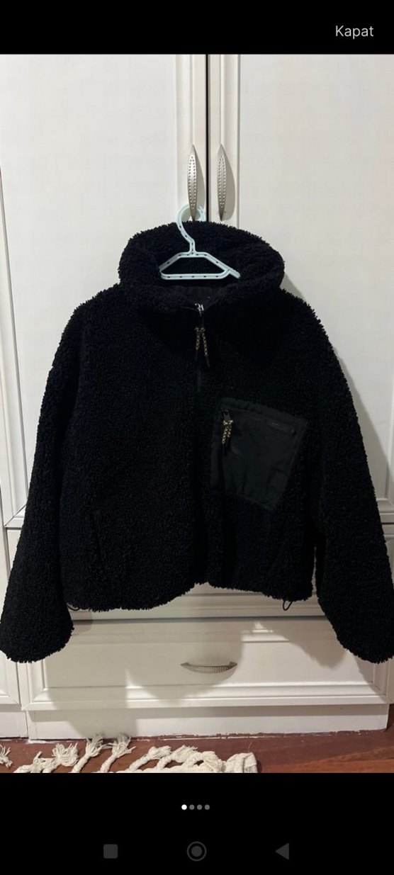 Siyah Kadın Peluş Fermuarlı Ceket - Görsel 3