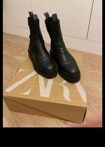 Siyah Deri Platform Topuklu Kadın Bot - Görsel 2