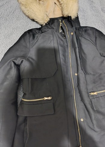 Kadın Siyah Midi Kaban Kürklü Kapüşonlu - Görsel 2