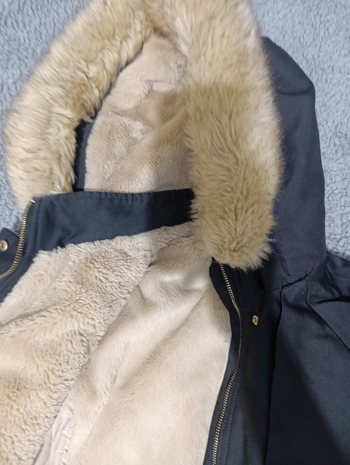 Kadın Siyah Midi Kaban Kürklü Kapüşonlu - Görsel 5