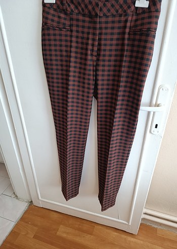 Bordo Kareli Tokalı Kumaş Pantolon - Görsel 2