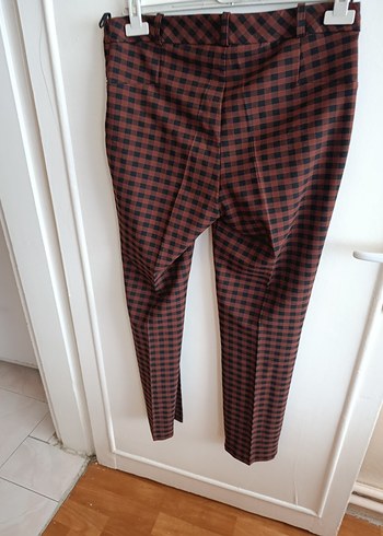 Bordo Kareli Tokalı Kumaş Pantolon - Görsel 10