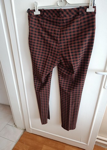 Bordo Kareli Tokalı Kumaş Pantolon - Görsel 11