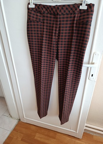 Bordo Kareli Tokalı Kumaş Pantolon - Görsel 3