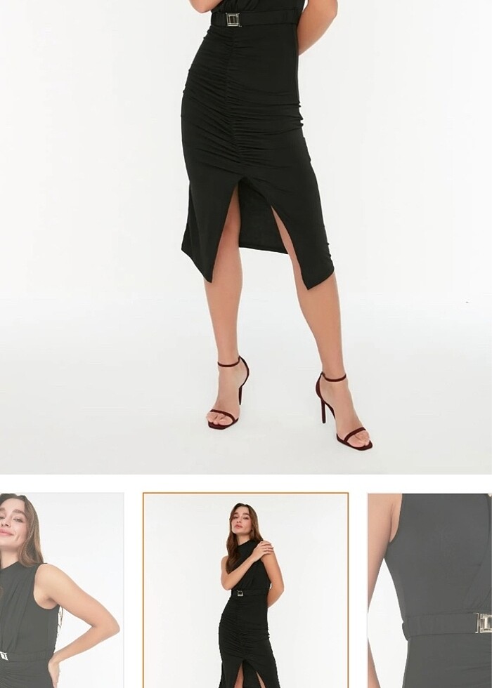 Siyah kemerli kalem elbise - Görsel 3