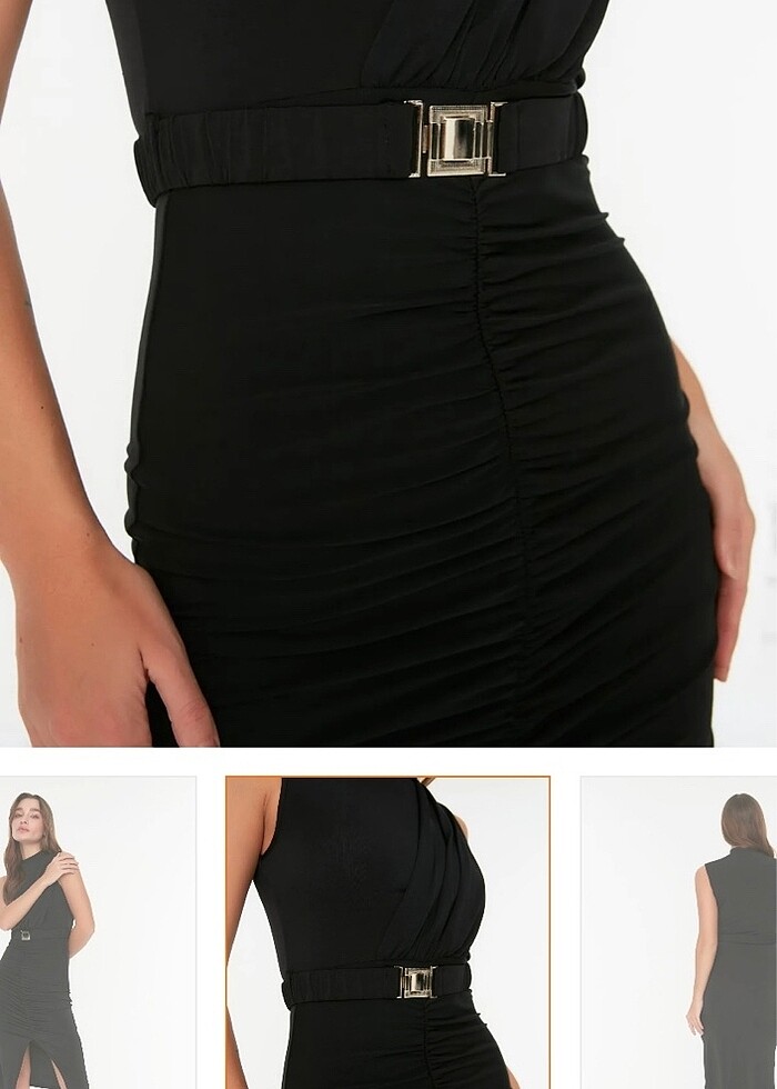 Siyah kemerli kalem elbise - Görsel 4