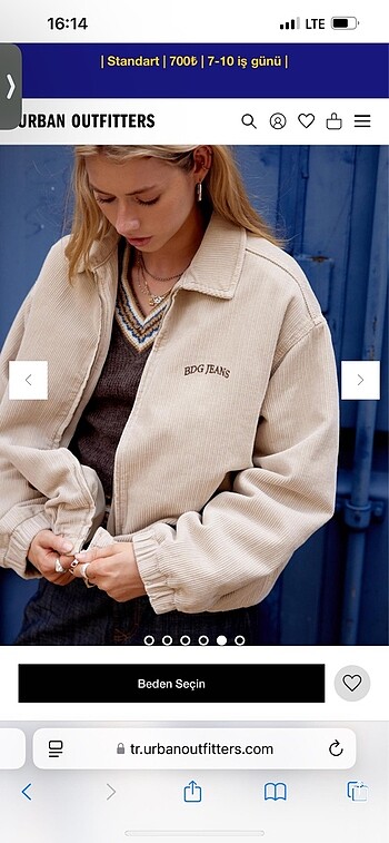 Urban Outfitters Bdg bej kadife ceket