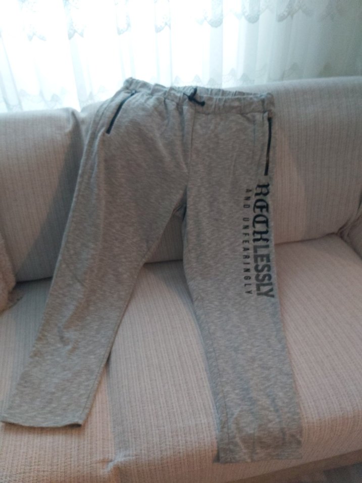 Gri Rahat Kesim Fermuarlı Erkek Eşofman Altı - Görsel 2