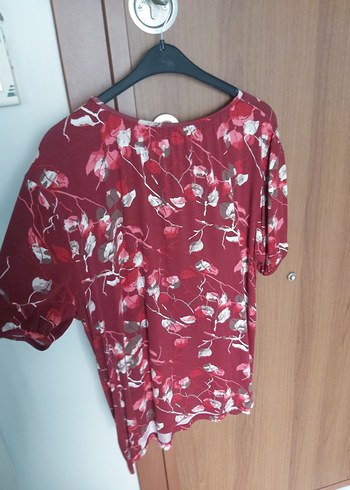 50 Beden Bordo Desenli Kısa Kollu Salaş Bluz
