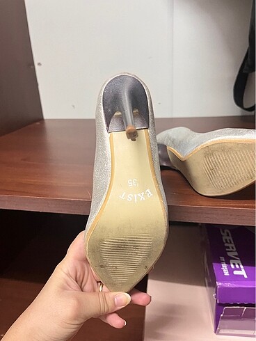 35 Beden gri Renk Simli parlak topuklu stiletto