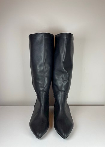 Kadın Siyah Deri Dizüstü Çizme Stiletto Topuklu