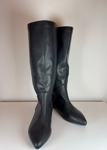 Diğer Kadın Siyah Deri Dizüstü Çizme Stiletto Topuklu