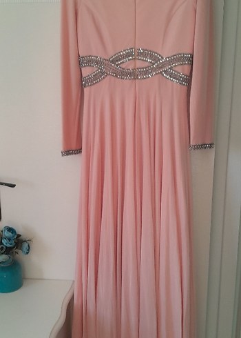 Abiye Pembe Uzun Abiye Elbise, Taş Detaylı