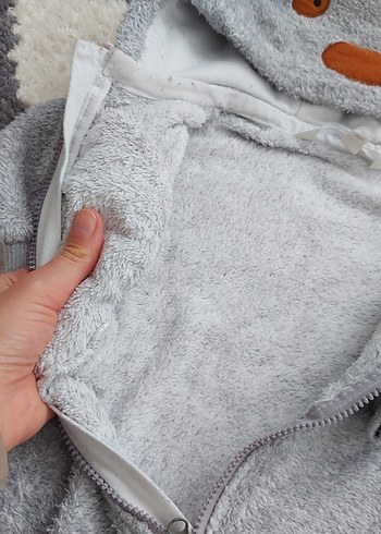 Gri Peluş Erkek Bebek Tulumu Kulaklı - Görsel 4