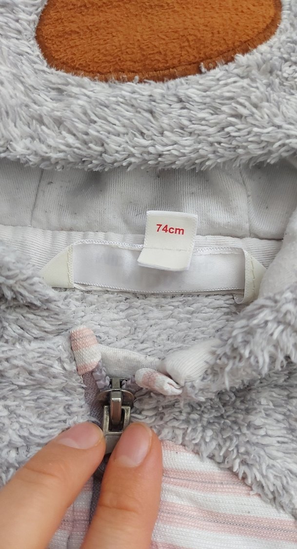 Gri Peluş Erkek Bebek Tulumu Kulaklı - Görsel 2