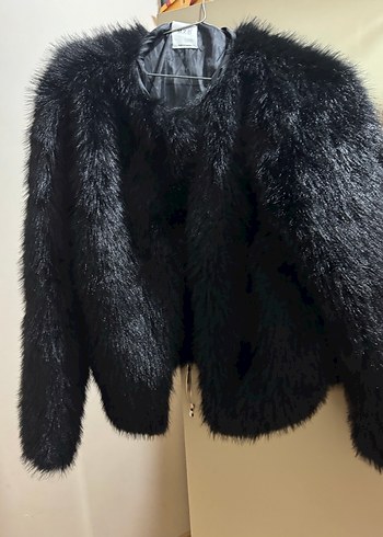 Yeni Siyah Kadın Kürk Detaylı Midi Ceket 38-42 beden arasına olu - Görsel 2