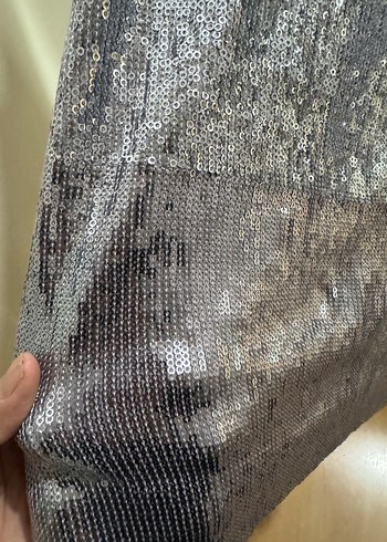 Gri Uzun Drapeli Kolsuz Abiye Elbise - Görsel 5