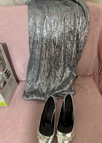 Gri Uzun Drapeli Kolsuz Abiye Elbise - Görsel 6