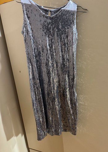 Gri Uzun Drapeli Kolsuz Abiye Elbise - Görsel 2