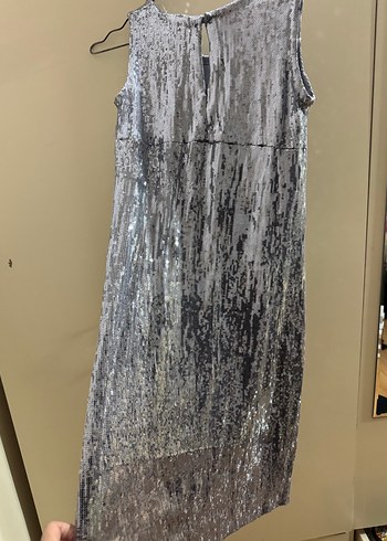 Gri Uzun Drapeli Kolsuz Abiye Elbise - Görsel 4